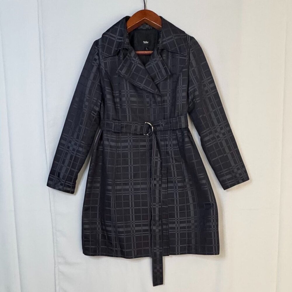Vintage Y2K Mossimo Black Plaid Double Breasted‎ Lightweight Trench Coat Large